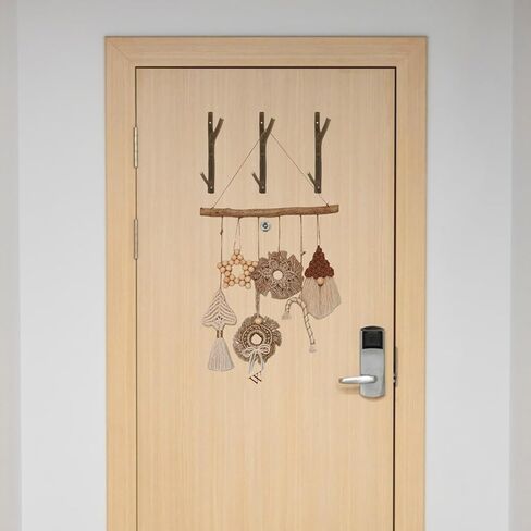 2Pcs Real Wood Tree Branch Double Wall Hooks, Farmhouse Rustic Decorative Wooden Without Bark Trunk Thickness 2cm-3cm with Screw in Kuwait