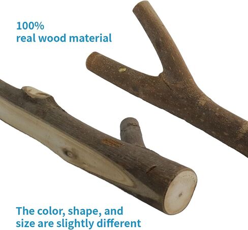 2Pcs Real Wood Tree Branch Double Wall Hooks, Farmhouse Rustic Decorative Wooden Without Bark Trunk Thickness 2cm-3cm with Screw in Kuwait