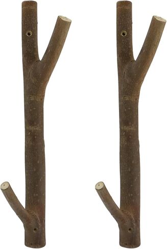2Pcs Real Wood Tree Branch Double Wall Hooks, Farmhouse Rustic Decorative Wooden Without Bark Trunk Thickness 2cm-3cm with Screw in Kuwait