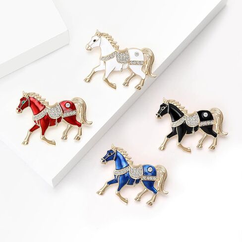 Galloping Horse Saddle Sparkly Mane Tail Brooch Pin For Women Men Statement Vintage Equestrian Red Blue Colors Jacket Scarf Dress Coat Accessory in Saudi Arabia