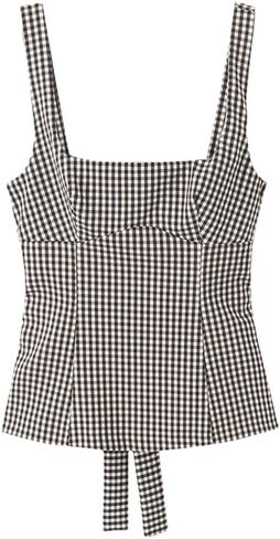 Women with Bow Plaid Backless Side Zipper Vest Vintage Straps Square Collar Tank Tops in Saudi Arabia