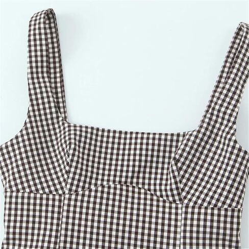 Women with Bow Plaid Backless Side Zipper Vest Vintage Straps Square Collar Tank Tops in Saudi Arabia
