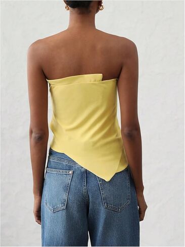 Milumia Women's Ruched Strapless Tube Top Asymmetrical Hem Slim Fitted Summer Tops in Saudi Arabia