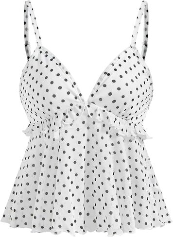 Milumia Women's Floral Mesh Cami Crop Top V Neck Ruffle Spaghetti Strap Tank Tops in Kuwait