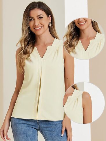 Allegra K Sleeveless Work Top for Women's Elegant Pleated V Neck Blouse Shirt Tank Top in Saudi Arabia
