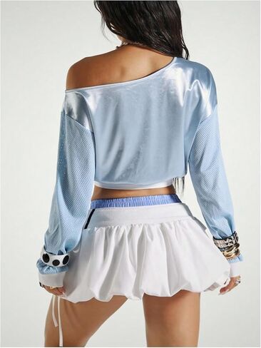 MakeMeChic Women's Y2K Jersey Top Number Print Asymmetrical Pullover Sweatshirt in Saudi Arabia