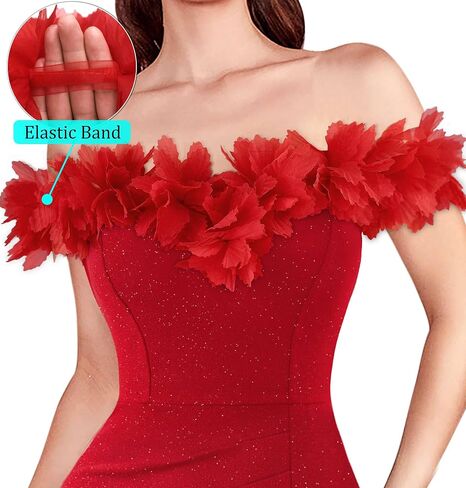 VFSHOW إمرأة رسمي حفلة موسيقية قبالة الكتف 3D الزهور Ruched الزفاف ضيف فستان ماكسي 2025 مثير عالية الشق كوكتيل ثوب مسائي in Kuwait