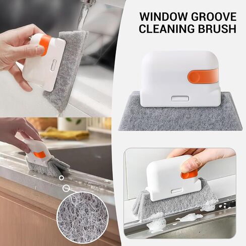Window Track Cleaning Brush with Handle for Sliding Door Gaps Corners Tiles Sink Baseboards Blinds Crevices Use(White,2PCS) in Saudi Arabia