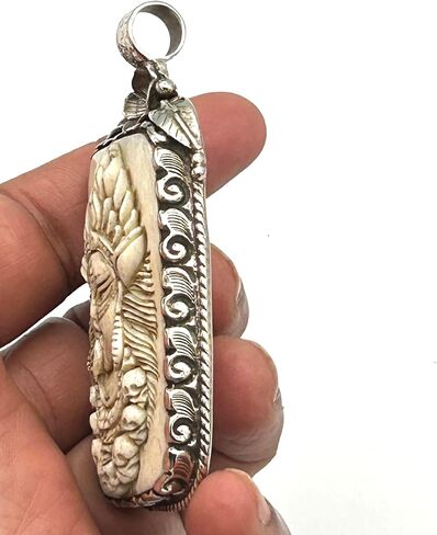 Handmade Bone Carved Goddess Kali Pendant with Silver Overlay – Hindu Tribal Amulet For Necklace – Spiritual Protection Jewelry for Men & Women – Ethnic Boho Gift in Saudi Arabia