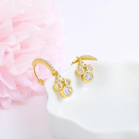 Mouse Hoop Earrings for Women Gold Plated Sterling Silver Mouse Dangle Earrings Sparkling CZ Lucky Cute Animal Earrings Fashion Hypoallergenic Princess Jewelry Gifts for Daughter Birthday in Saudi Arabia