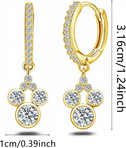 Mouse Hoop Earrings for Women Gold Plated Sterling Silver Mouse Dangle Earrings Sparkling CZ Lucky Cute Animal Earrings Fashion Hypoallergenic Princess Jewelry Gifts for Daughter Birthday in Saudi Arabia