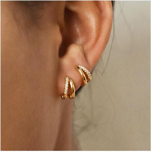 Gold Hoop Earrings for Women Trendy Gold Silver Plated Hypoallergenic Lightweight Huggie Earring Double Hoops Earrings Gifts in Saudi Arabia