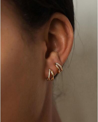 Gold Hoop Earrings for Women Trendy Gold Silver Plated Hypoallergenic Lightweight Huggie Earring Double Hoops Earrings Gifts in Saudi Arabia