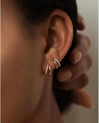 Gold Hoop Earrings for Women Trendy Gold Silver Plated Hypoallergenic Lightweight Huggie Earring Double Hoops Earrings Gifts in Saudi Arabia