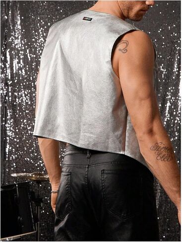 SHENHE Men's Metallic Sequin Fringe Vest Open Front Sleeveless Loose Jacket Rave Clubwear in Saudi Arabia