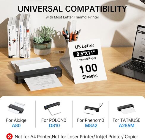 ورق حراري أمريكي مقاس 8.5 × 11 بوصة، 200 ورقة، متوافق مع الطابعة المحمولة HPRT MT610 Pro/iDPRT MT888، ورق طابعة حرارية خالٍ من مادة BPA in Kuwait