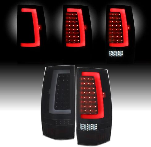 AKKON - يناسب 2007-2014 Chevy Suburban Tahoe GMC Yukon XL Full LED C-Tube DRL زوج مصابيح الفرامل الخلفية للجري باللون الأسود in Saudi Arabia