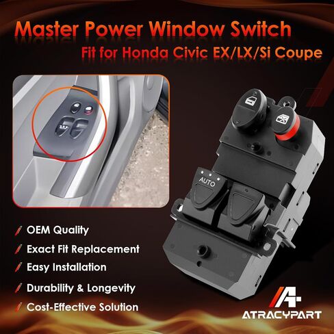 2 باب رئيسي لنوافذ الطاقة التحكم الجانبي للسائق، متوافق مع 2006-2011 Honda Civic EX LX Si EX-L كوبيه، يستبدل # 35750SVAA11، 35750SVAA12، DWS460 in Saudi Arabia