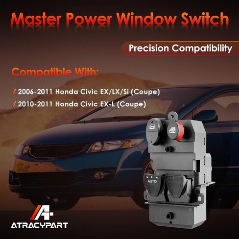 2 باب رئيسي لنوافذ الطاقة التحكم الجانبي للسائق، متوافق مع 2006-2011 Honda Civic EX LX Si EX-L كوبيه، يستبدل # 35750SVAA11، 35750SVAA12، DWS460 in Saudi Arabia