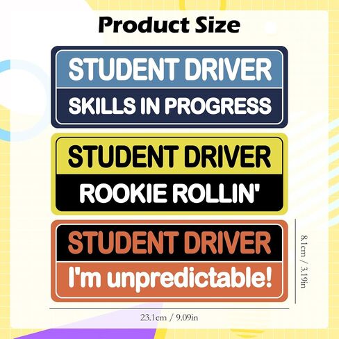 3Pcs Student Driver Magnet Sticker Reflective Magnetic 3 Styles Novice Attention Sign Rectangular Reusable Warning Bumper Magnetic Sticker Colorful for Car in Saudi Arabia