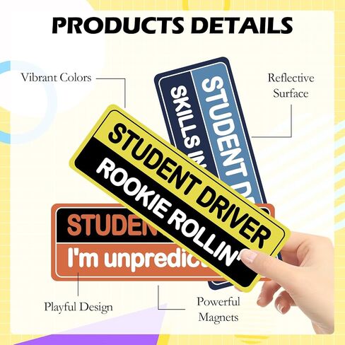 3Pcs Student Driver Magnet Sticker Reflective Magnetic 3 Styles Novice Attention Sign Rectangular Reusable Warning Bumper Magnetic Sticker Colorful for Car in Saudi Arabia