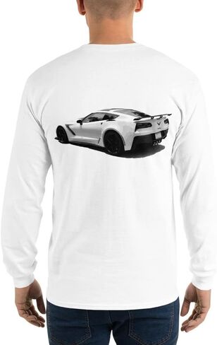 White C7 Sports Car ZR1 Owner Men’s Long Sleeve Shirt in Saudi Arabia