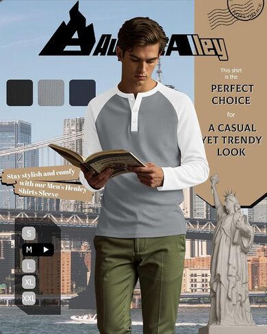 3 Pack Men's Waffle Henley Shirts Raglan Long Sleeve T-Shirts Casual Crewneck Regular Fit Baseball Tee in Kuwait