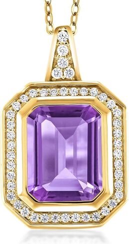 قلادة من الأحجار الكريمة من Gem Stone King 4-6 Cttw للنساء | 11X9MM قطع الزمرد | فضة مطلية بالذهب الأصفر عيار 18 قيراط | مع سلسلة فضية 18 بوصة | هدايا مجوهرات راقية لأمها وزوجتها in Kuwait