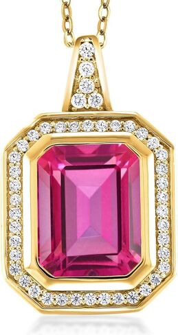 قلادة من الأحجار الكريمة من Gem Stone King 4-6 Cttw للنساء | 11X9MM قطع الزمرد | فضة مطلية بالذهب الأصفر عيار 18 قيراط | مع سلسلة فضية 18 بوصة | هدايا مجوهرات راقية لأمها وزوجتها in Kuwait
