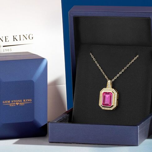 قلادة من الأحجار الكريمة من Gem Stone King 4-6 Cttw للنساء | 11X9MM قطع الزمرد | فضة مطلية بالذهب الأصفر عيار 18 قيراط | مع سلسلة فضية 18 بوصة | هدايا مجوهرات راقية لأمها وزوجتها in Kuwait