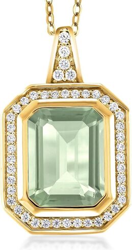 قلادة من الأحجار الكريمة من Gem Stone King 4-6 Cttw للنساء | 11X9MM قطع الزمرد | فضة مطلية بالذهب الأصفر عيار 18 قيراط | مع سلسلة فضية 18 بوصة | هدايا مجوهرات راقية لأمها وزوجتها in Kuwait