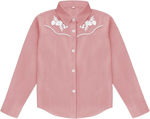 Girls Retro Long Sleeve Button Down Shirts Cowgirl Western Shirt Embroidery Blouse Tops in Saudi Arabia