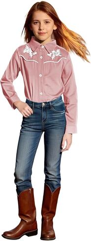 Girls Retro Long Sleeve Button Down Shirts Cowgirl Western Shirt Embroidery Blouse Tops in Saudi Arabia