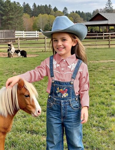 Girls Retro Long Sleeve Button Down Shirts Cowgirl Western Shirt Embroidery Blouse Tops in Saudi Arabia