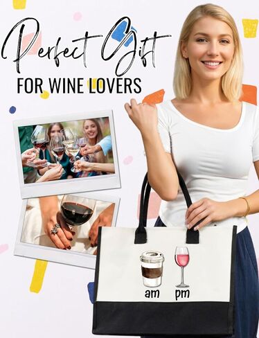 InnoBeta Wine Gifts for Women, Wine Lovers Gifts for Women Canvas Tote Bag, with Top Zipper Closure and Shoulder Strap for Birthday, Mother's Day, Christmas in Saudi Arabia