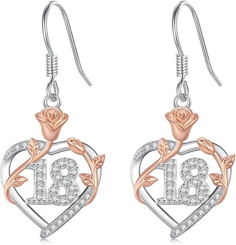 15th/ 16th/ 18th/ 50th/ 60th/ 80th Birthday Gifts for Women Daughter 925 Sterling Silver Love Heart Rose Flower Drop & Dangle Earrings Birthday Mothers Day Christmas Anniversary Graduation Jewelry in Saudi Arabia