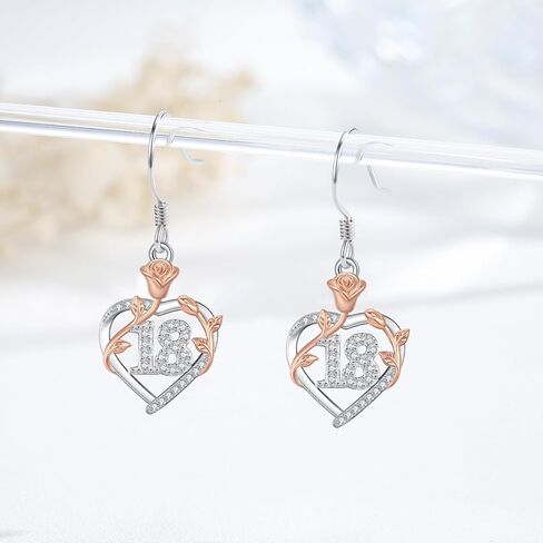 15th/ 16th/ 18th/ 50th/ 60th/ 80th Birthday Gifts for Women Daughter 925 Sterling Silver Love Heart Rose Flower Drop & Dangle Earrings Birthday Mothers Day Christmas Anniversary Graduation Jewelry in Saudi Arabia