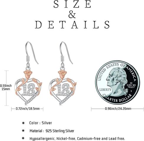 15th/ 16th/ 18th/ 50th/ 60th/ 80th Birthday Gifts for Women Daughter 925 Sterling Silver Love Heart Rose Flower Drop & Dangle Earrings Birthday Mothers Day Christmas Anniversary Graduation Jewelry in Saudi Arabia