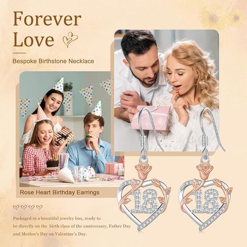 15th/ 16th/ 18th/ 50th/ 60th/ 80th Birthday Gifts for Women Daughter 925 Sterling Silver Love Heart Rose Flower Drop & Dangle Earrings Birthday Mothers Day Christmas Anniversary Graduation Jewelry in Saudi Arabia