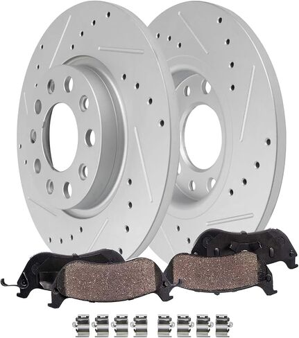 Detroit Axle - Rear Brake Kit for 2015-2017 Chrysler 200, 2014-2022 Jeep Cherokee w/Single Piston Calipers Replacement Drilled & Slotted Disc Brake Rotors Ceramic Brakes Pads: 10.95'' inch Rotor in Saudi Arabia