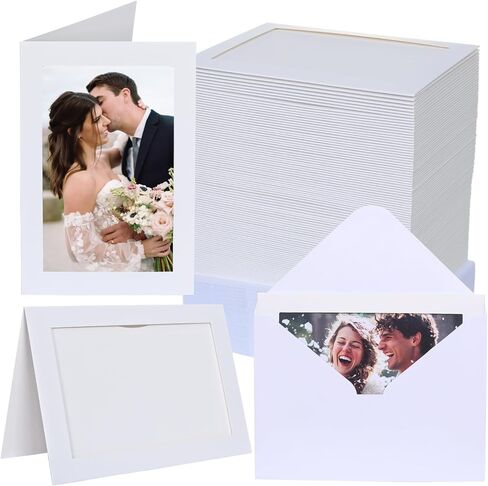 50 بطاقة إطار صور مع مظاريف، إطار صورة ورقي مقاس 4 × 6، حامل بطاقات إدراج صور من الورق المقوى لعيد الشكر، والهالوين، والزفاف، وأعياد الميلاد، والفصول الدراسية DIY - أبيض in Kuwait
