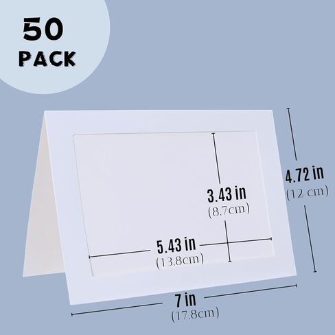 50 بطاقة إطار صور مع مظاريف، إطار صورة ورقي مقاس 4 × 6، حامل بطاقات إدراج صور من الورق المقوى لعيد الشكر، والهالوين، والزفاف، وأعياد الميلاد، والفصول الدراسية DIY - أبيض in Kuwait