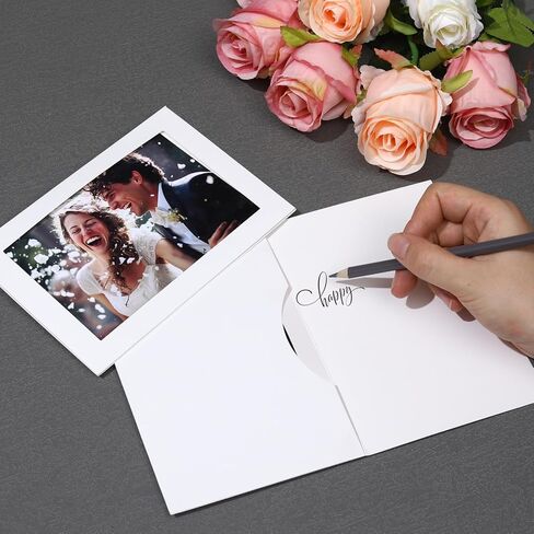 50 بطاقة إطار صور مع مظاريف، إطار صورة ورقي مقاس 4 × 6، حامل بطاقات إدراج صور من الورق المقوى لعيد الشكر، والهالوين، والزفاف، وأعياد الميلاد، والفصول الدراسية DIY - أبيض in Kuwait