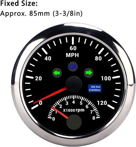 Keenso Digital Speedometer with Tachometer 8000 RPM Overspeed Alarm, 85mm LCD Red Backlight, Wide Application for Vehicles and Boats ((Black CX8191)) in Saudi Arabia