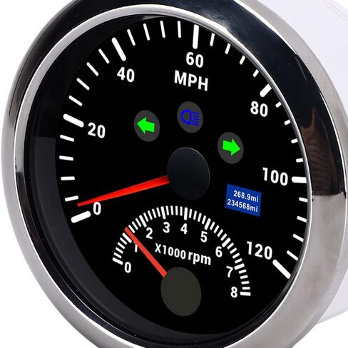 Keenso Digital Speedometer with Tachometer 8000 RPM Overspeed Alarm, 85mm LCD Red Backlight, Wide Application for Vehicles and Boats ((Black CX8191)) in Saudi Arabia