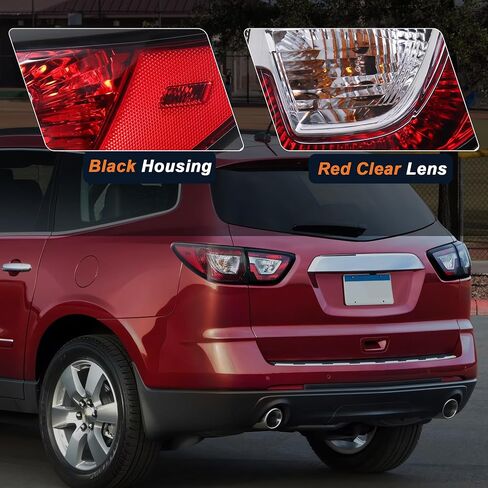Taillight Assembly Outer Compatible for 2013-2017 Chevrolet Traverse LS LT LTZ Tail lights Rear lamp with Bulbs Compatible for GM2805112 84266020 23301757 Red Clear Lens Black Housing 2PCS in Saudi Arabia