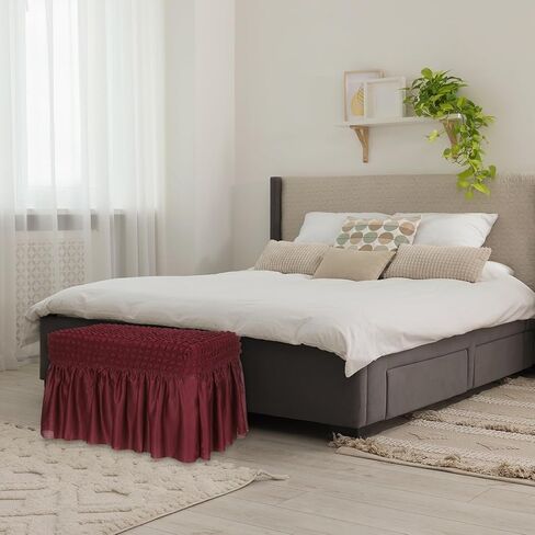 uxcell Bubble Lattice Footstool Cover, Polyester Rectangle Footrest Slipcover with Skirt Footstool Protector for Living Room Bedroom Fit Length 60-100cm/24-39, Cream in Saudi Arabia