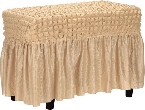 uxcell Bubble Lattice Footstool Cover, Polyester Rectangle Footrest Slipcover with Skirt Footstool Protector for Living Room Bedroom Fit Length 60-100cm/24-39, Cream in Saudi Arabia