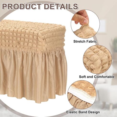 uxcell Bubble Lattice Footstool Cover, Polyester Rectangle Footrest Slipcover with Skirt Footstool Protector for Living Room Bedroom Fit Length 60-100cm/24-39, Cream in Saudi Arabia