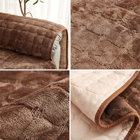 vctops Flannel Plush Recliner Sofa Cover Soft and Warm Plaid Quilted Slipcover Furniture Protector Solid Color Non Slip Couch Cover for Kids, Dogs, Pets (Coffee,21") in Saudi Arabia